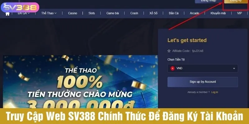 Truy cập web SV388 chính thức để đăng ký tài khoản